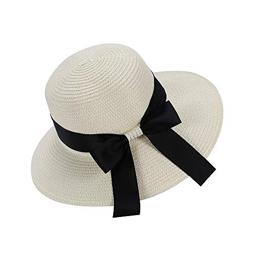 Chapter Seven Women's Sun Hat Floppy Hat Foldable Bowknot Straw Hat Summer Beach Cap UV Protection UPF50 (A) von Chapter Seven