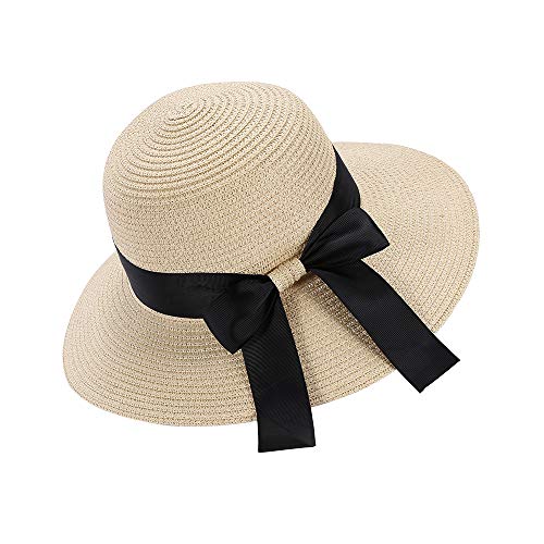 Chapter Seven Women's Sun Hat Floppy Hat Foldable Bowknot Straw Hat Summer Beach Cap UV Protection UPF50 (B) von Chapter Seven