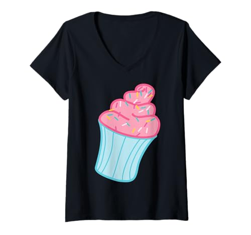 Damen Rosa Cupcake T-Shirt mit V-Ausschnitt Damen Rosa Cupcake T-Shirt mit V-Ausschnitt von Character Alley