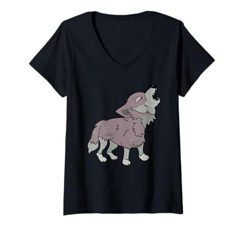 Damen Süßer Wolf T-Shirt mit V-Ausschnitt von Character Alley