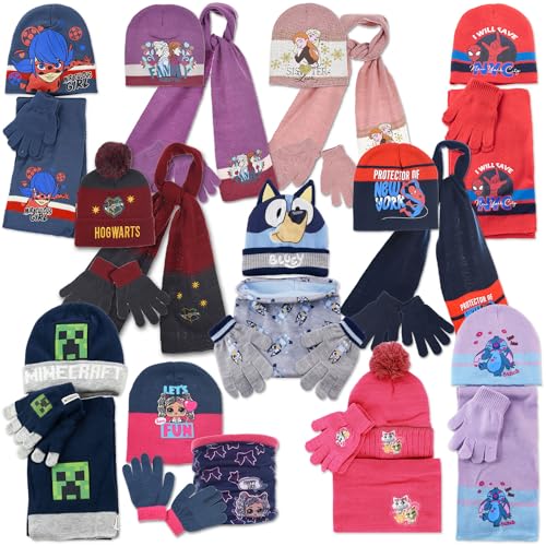 Characters Cartoons Bing Minecraft Spiderman Frozen Ladybug LOL Surprise 44 Katzen - Mädchen und Jungen - Winter-Set 3 Stück Handschuhe und Schal oder Schal, 4139 LOL Surprise Blau, 48 von Characters Cartoons