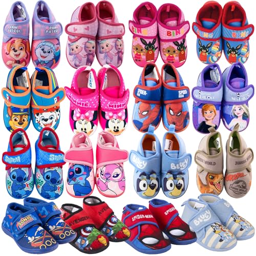 Characters Cartoons - Hausschuhe mit hohem Kragen, Hausschuhe, Klettverschluss – Bing Frozen Avengers Spiderman Minnie Paw Patrol – Mädchen Jungen – Herbst Winter, 14067 Frozen Lila, 23 EU von Characters Cartoons