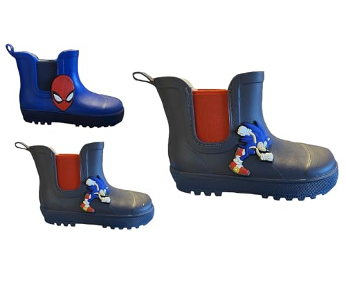 Characters Cartoons Kinder Regen Stiefel verschiedene Charaktere niedrige Muster mit warmem Interieur, Blau Soni, 25 EU von Characters Cartoons