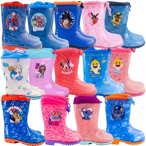 Characters Cartoons Minnie Bing Frozen Stitch Paw Patrol Avengers Spiderman – Mädchen Jungen – Regenstiefel Galoschen aus Gummi unumgängliche Socken – Originalprodukt, Baby Shark 13961 Fuchsia, 26 EU von Characters Cartoons