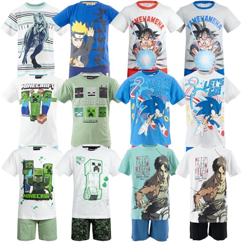 Characters Cartoons Videospiele Anime Manga Film – Kinder – passender Schlafanzug Set 2 Stück T-Shirt und Shorts – Frühling Sommer, Attack On Titan 2059 Weiß, 12 Jahre von Characters Cartoons