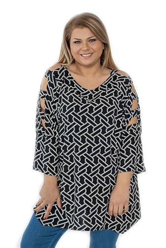 Charcoal Fashion Curve Damen Geometrische Träger Split Ärmel Bluse Tunika Top, Schwarz , 22-24 Plus von Charcoal Fashion