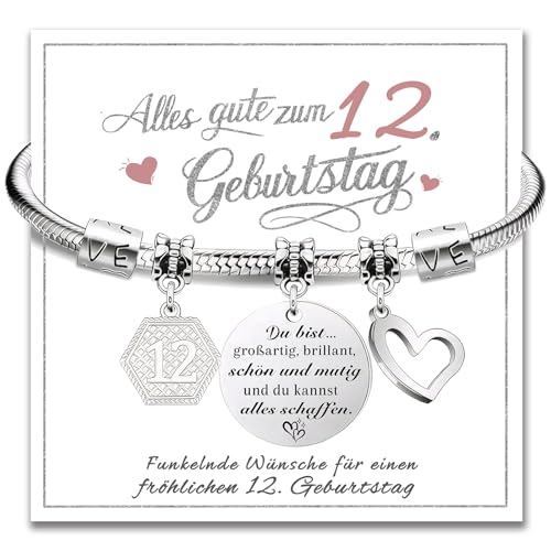Charfia Geschenk Geburtstag 12 Jahre Mädchen, Armband Geburtstagsgeschenk Geschenke für 12 Jährige Mädchen Geschenke zum Geburtstag 12 Jahre für Tochter Freundin von Charfia