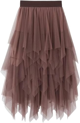 Tüllrock Lang, Elastische Unregelmäßig Unterrock Midirock Faltenrock Sommerrock, Faschingskostüme Damen Kostüm Fasching von Charfia