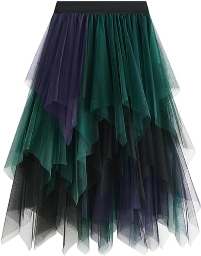 Tüllrock Lang, Elastische Unregelmäßig Unterrock Midirock Faltenrock Sommerrock, Faschingskostüme Damen Kostüm Fasching von Charfia