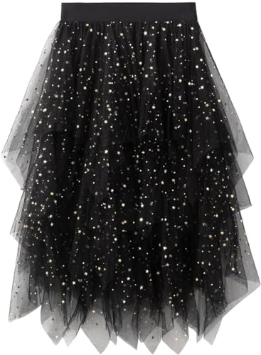 Tüllrock Damen Lang, Elastische Tüll Rock Damen Unregelmäßig Unterrock Midirock Faltenrock Damen Sommerrock, Faschingskostüme Damen Kostüm Fasching von Charfia