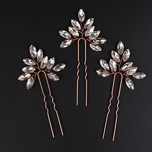 Chargances 3 Stück Braut Roségold Kristall Haarnadeln Hochzeit Strass Haarnadeln Boho zierliche handgefertigte Haarschmuck für Frauen und Mädchen (Roségold) von Chargances