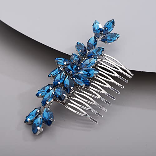 Chargances Haarkamm für Hochzeit, Strass, Blume, Brautschmuck, blauer Kristall, Seitenkamm, modisch, handgefertigt, Kopfschmuck, Haarschmuck für Hochzeit, Braut, Brautjungfer, Abschlussball, von Chargances