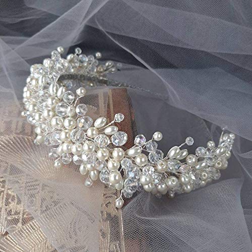 Chargances Perlen und Kristall-Tiara für Brautjungfer, Hochzeit, Damen, Haarkrone, handgefertigt, Haarband, Prinzessinnen-Haarschmuck von Chargances