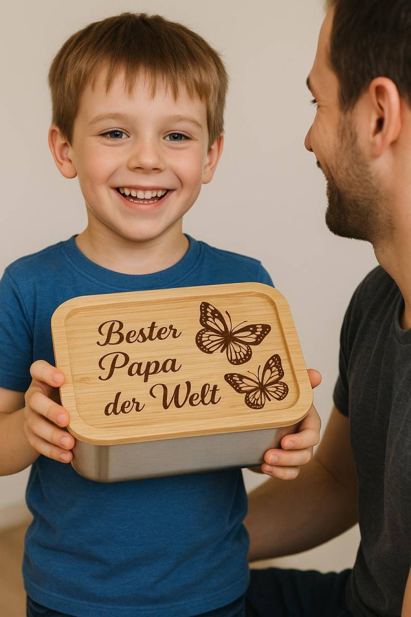 Auslaufsichere Personalisierter Lunchbox - Brotdose Edelstahlbox Mit Bambusdeckel Nachhaltig Muttertag Vater Geburtstag Geschenk von Chariotnet