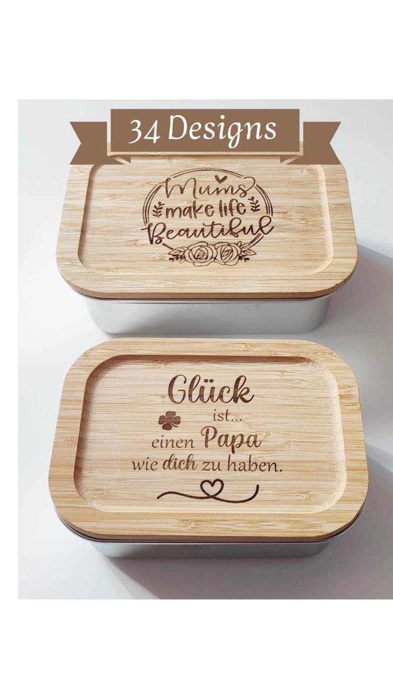 Personalisierter Auslaufsichere Lunchbox - Brotdose Edelstahlbox Mit Bambusdeckel Nachhaltig Muttertag Vater Geburtstag Geschenk von Chariotnet