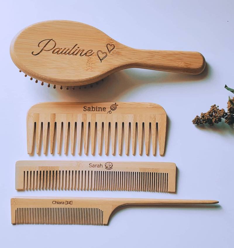 Personalisierter Frauen-Set Aus Bambus- Haarbürste -Breiter Zahnkamm - Bambuskamm Hochzeit Geschenk Weihnachten Langer Henkelkamm von Chariotnet