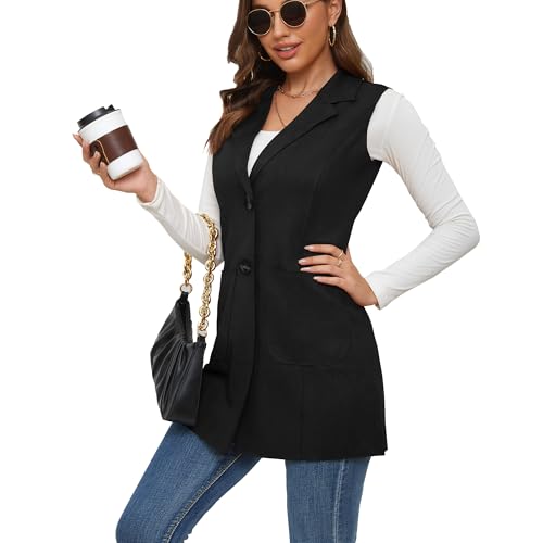Charis Allure Damen Lange ärmellose Wildlederweste Casual Revers Open Front Dusterweste, schwarz, X-Large-XX-Large Charis Allure Damen Lange ärmellose Wildlederweste Casual Revers Open Front Dusterweste, schwarz, X-Large-XX-Large von Charis Allure