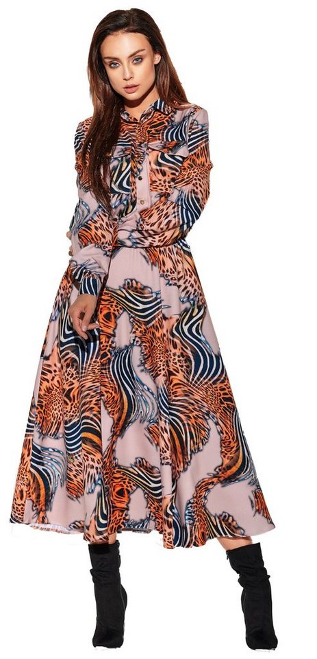 Charis Moda Maxikleid Blusenkleid im Stil der 70er Jahre Animal Print von Charis Moda
