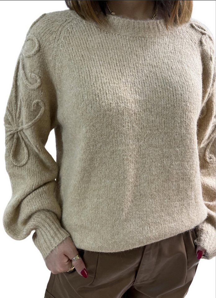 Charis Moda Rundhalspullover Pullover mit Blumendetails an den Ärmeln von Charis Moda