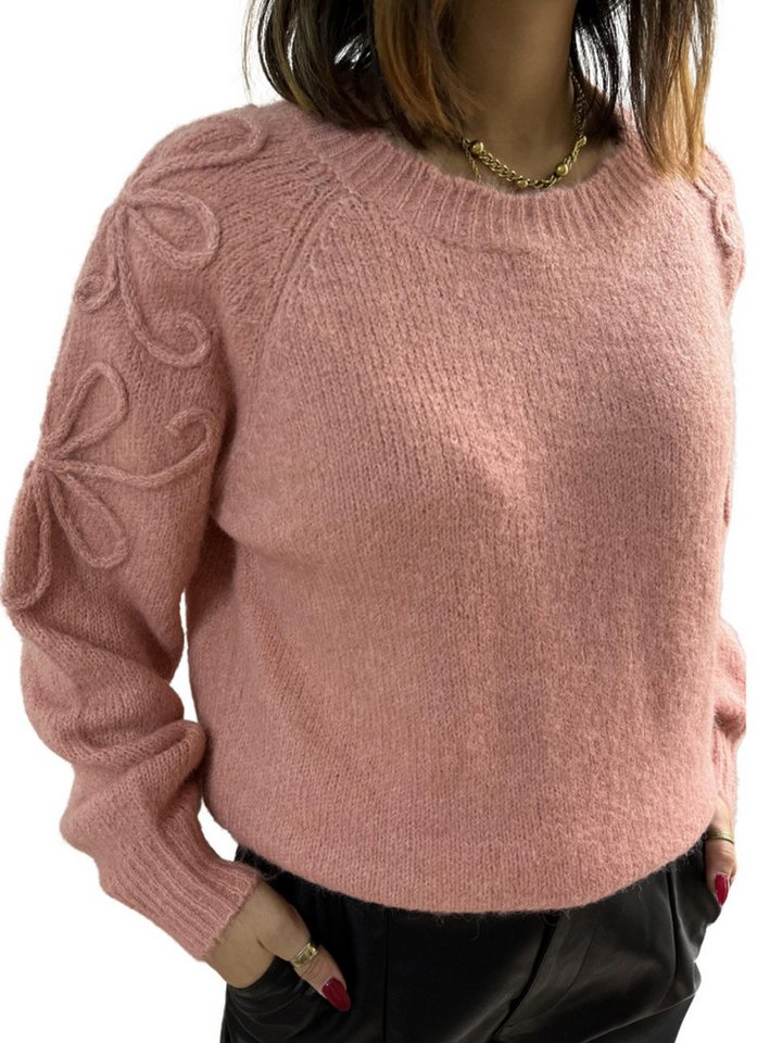 Charis Moda Rundhalspullover Pullover mit Blumendetails an den Ärmeln von Charis Moda