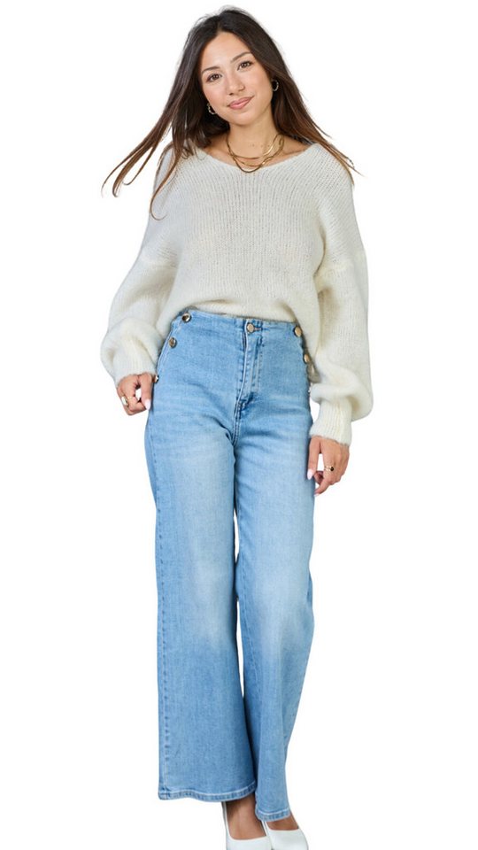 Charis Moda Schlagjeans Jeans mit weitem Bein helle Waschung von Charis Moda