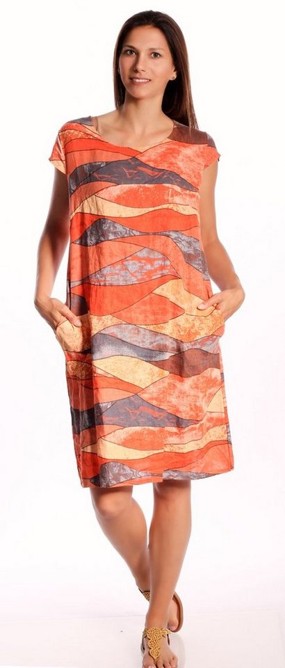Charis Moda Sommerkleid Leinenkleid "Colourwaves" A-Linie kurzarm von Charis Moda