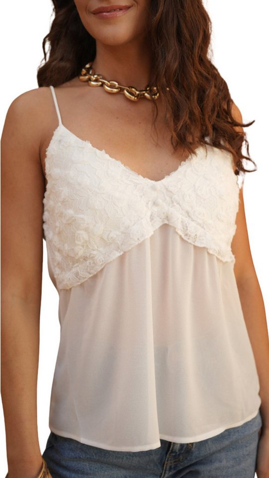 Charis Moda Spitzentop Top mit Spaghettieträgern und Spitzendetails von Charis Moda