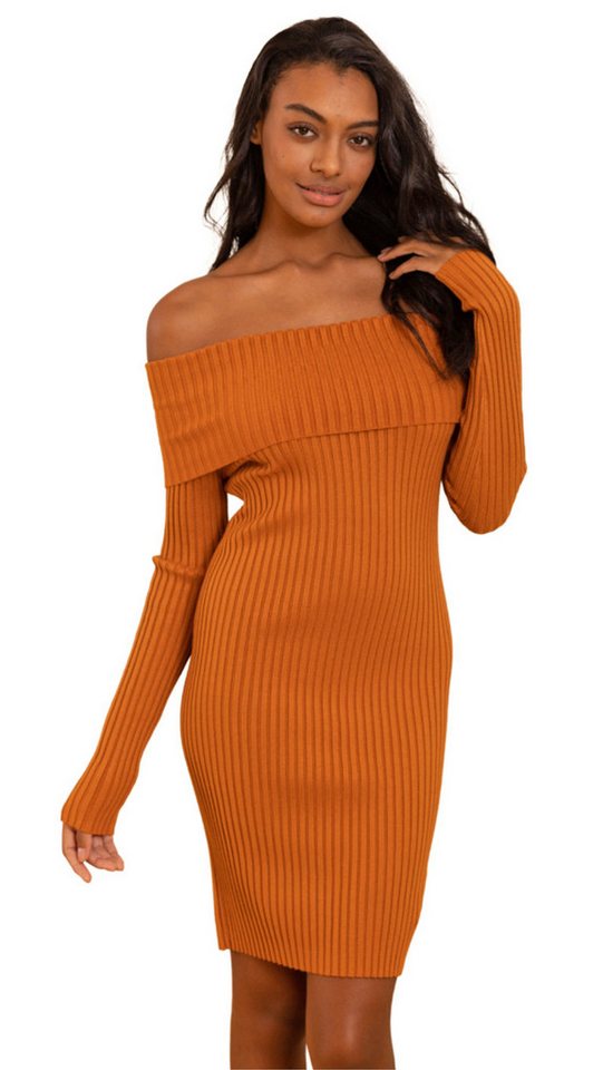 Charis Moda Strickkleid Strickkleid Langarm Feinripp Orange von Charis Moda