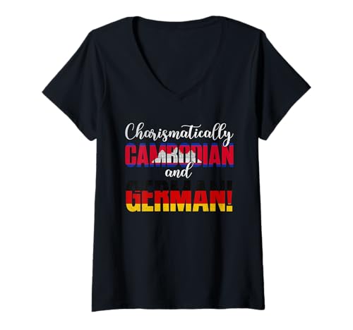 Damen Charismatisch kambodschanische und deutsche gemischte Nationalitäten T-Shirt mit V-Ausschnitt von Charismatically Mixed Nationalities Vibes