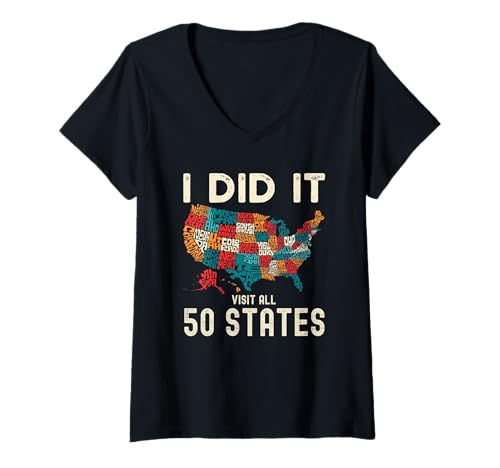 Damen Visited All 50 US States USA Map Travel Visit America States T-Shirt mit V-Ausschnitt Damen Visited All 50 US States USA Map Travel Visit America States T-Shirt mit V-Ausschnitt von CharlIan Minds - 50 US States USA Map