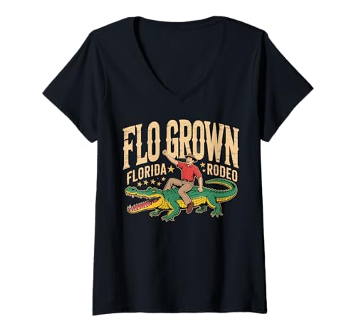 Damen Florida Gator Rodeo Flo, braunes Design T-Shirt mit V-Ausschnitt Damen Florida Gator Rodeo Flo, braunes Design T-Shirt mit V-Ausschnitt von CharlIan Minds - Gator Grit
