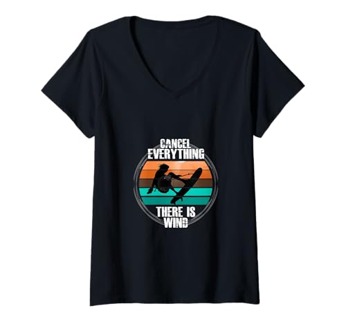 Damen Cancel Everything There is Wind Kitesurf Kiteboarding T-Shirt mit V-Ausschnitt Damen Cancel Everything There is Wind Kitesurf Kiteboarding T-Shirt mit V-Ausschnitt von CharlIan Minds - Kitesurfing Kiteboarding Lover