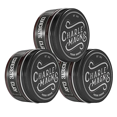 Charlemagne Concrete Clay 3er Set - Super Starker Halt - Haarwachs Matt - Haar Clay Pomade Matt Look - Haar Wachs Styling Cream - Haarwax Männer von Charlemagne