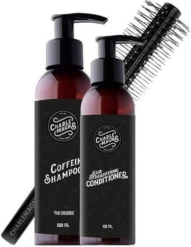 Charlemagne Haarpflege & Styling Bundle – Bestehend aus Koffein Shampoo, Haar Conditioner & Rundbürste/Stylingbürste – Haarstyling Männer Geschenkset – Haarpflege Set von Charlemagne