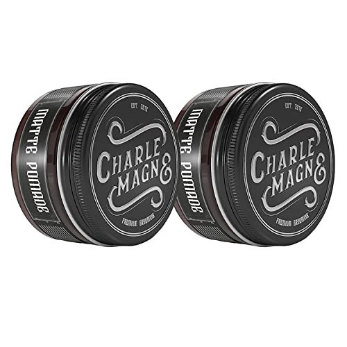 Charlemagne Matte Haarpomade für Herren - 2x 100 ml, Mittlerer Halt, Lederduft - Wasserbasierte Haar Pomade Herren - Haarstyling Matte Pomade für Männer - Entwickelt von Friseuren - Made in Germany von Charlemagne