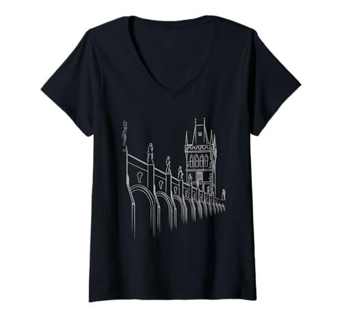 Damen Karlsbrücke Tschechien T-Shirt mit V-Ausschnitt Damen Karlsbrücke Tschechien T-Shirt mit V-Ausschnitt von Charles Bridge Czech Republic Design