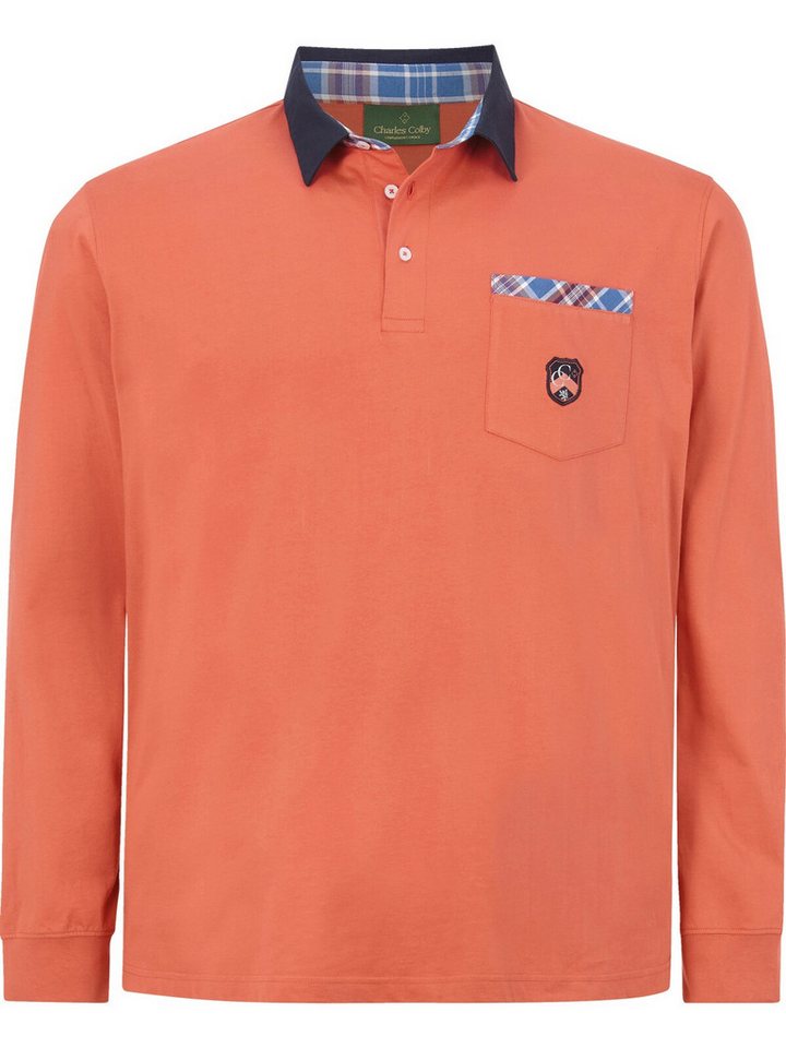 Charles Colby Langarm-Poloshirt EARL CATHAL in leichter Sweat-Qualität von Charles Colby