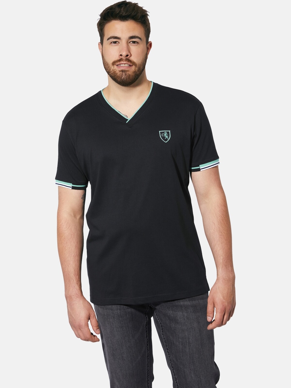 Große Größen Charles Colby T-Shirt EARL EWAN, Herren, schwarz, Größe: XXL, Baumwolle, Happy Size Men von Charles Colby