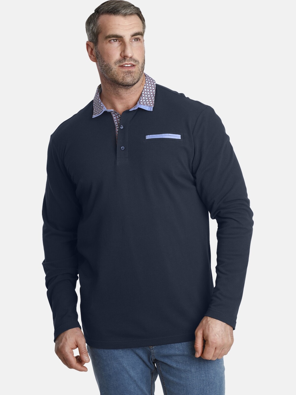 Große Größen Langarm-Poloshirt EARL CHAD, Herren, grau, Größe: 6XL, Baumwolle, Happy Size DE Men von Charles Colby