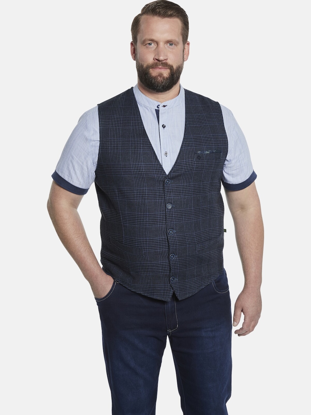 Große Größen Weste DUKE NIVEN, Herren, blau, Größe: 82, Baumwolle/Leinen, Happy Size DE Men von Charles Colby