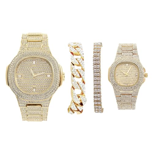 Bling'ed Out King and Queen Hip-Hop-Uhren-Set, perfekt für Power-Paare, um auf und neben der Tanzfläche zur Schau zu stellen - ST10325/ST10364 für Sie und Ihn, ST10235KB/ST10381 Gold, ST10235KB Bling'ed Out King and Queen Hip-Hop-Uhren-Set, perfekt für Power-Paare, um auf und neben der Tanzfläche zur Schau zu stellen - ST10325/ST10364 für Sie und Ihn, ST10235KB/ST10381 Gold, ST10235KB von Charles Raymond