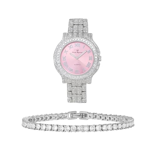 CHARLES RAYMOND Luxuriöse Damen-Armbanduhr mit Kristalldiamanten, ein wahres Zeugnis für blinged-out-Schönheit und zeitlosen Glamour, L0504LA-T SLV-Pink, L0504LA-T SLV-Pink von Charles Raymond