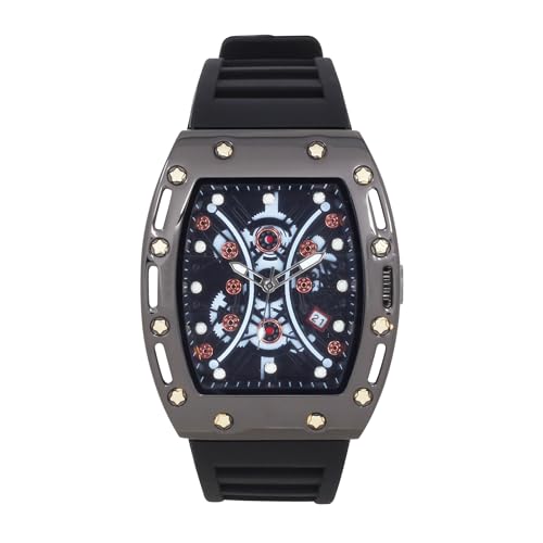 CHARLES RAYMOND Luxuriöse Herren-Armbanduhr mit Kristallen, einzigartige Tonneau-Form, bequemes Silikonband, zeigen Sie Ihren Stil, ST10538 BLK BLK, ST1056 von Charles Raymond