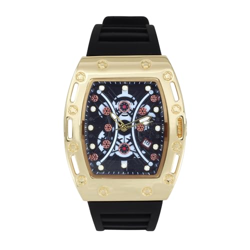 CHARLES RAYMOND Luxuriöse Herren-Armbanduhr mit Kristallen, einzigartige Tonneau-Form, bequemes Silikonband, zeigen Sie Ihren Stil, ST10538 BLK- GLD, ST10538 BLK- GLD von Charles Raymond