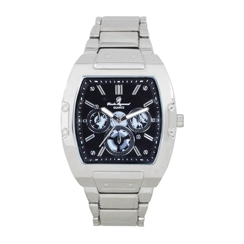 CHARLES RAYMOND Luxuriöse Herren-Armbanduhr mit Kristallen, einzigartige Tonneau-Form, bequemes Silikonband, zeigen Sie Ihren Stil, ST10542 SLV BLK, ST10542 SLV BLK von Charles Raymond