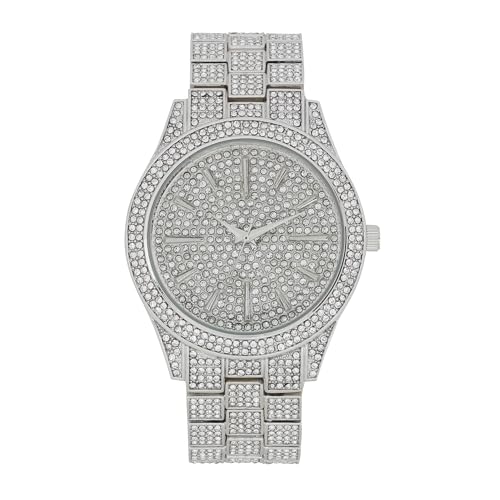 Iced ST10226B Herren-Armbanduhr mit passendem Rolly oder kubanischem Hip-Hop-Armband – Ihre Wahl! – Große Strasssteine auf dem Rand und elegante Baguette-Zeitanzeigen auf dem Zifferblatt – Master von Charles Raymond