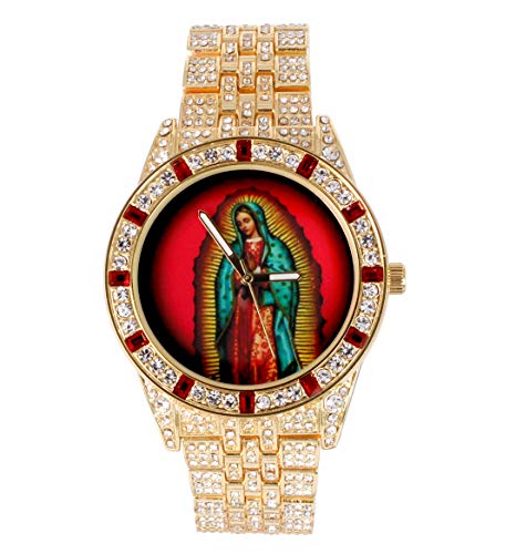 Iced ST10226B Herren-Armbanduhr oder Armbanduhr mit passendem Rolly oder kubanischem Hip-Hop-Armband – Ihre Wahl. Große Strasssteine auf dem Rand und elegante Baguette-Zeitanzeigen auf dem Zifferblatt von Charles Raymond