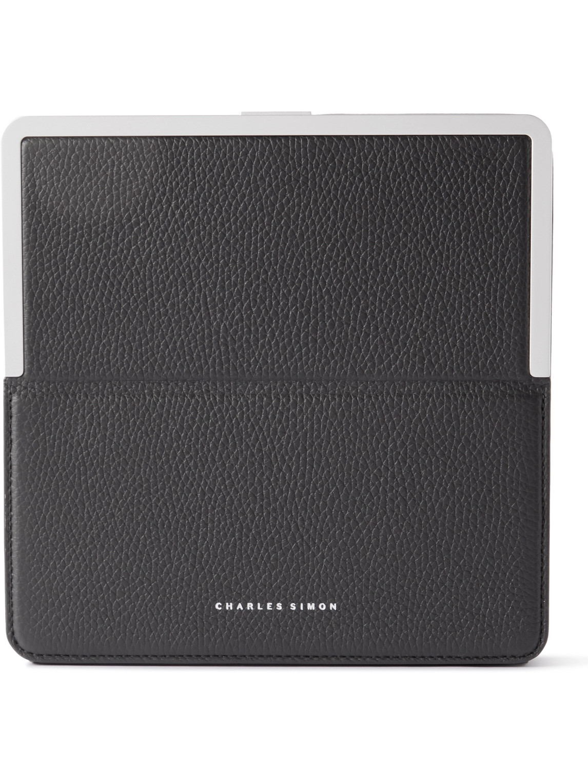 Charles Simon - Logo-Print Full-Grain Leather and Silver-Tone Travel Wallet - Men - Black von Charles Simon