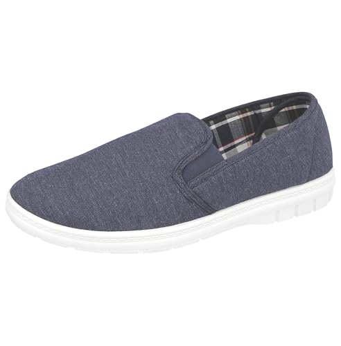 Extra breite Herren-Canvas-Schuhe mit Klettverschluss, Marineblauer Schlupfschuh, 40 EU von Charles Southwell