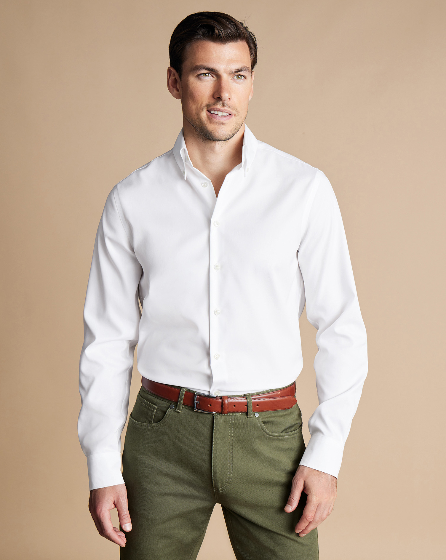 Charles Tyrwhitt Bügelfreies Hemd mit Button-down-Kragen - Weiß Knopfmanschette von Charles Tyrwhitt